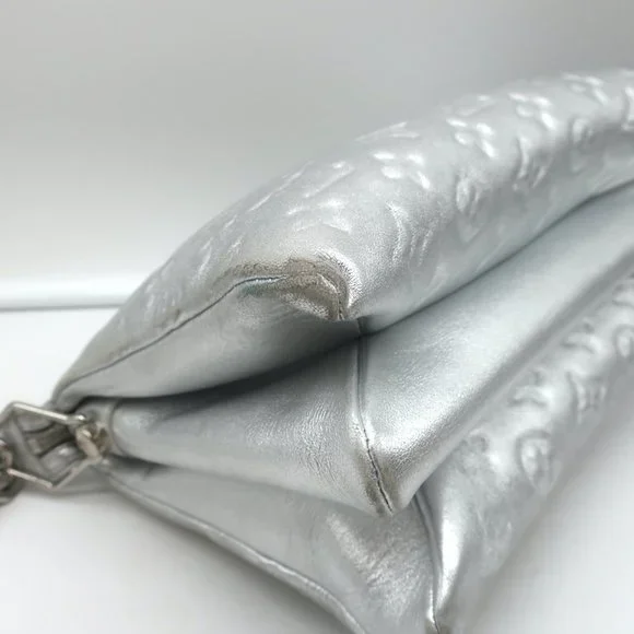 LOUIS VUITTON COUSSIN PM SHOULDER BAG SILVER MONOGRAM EMBOSSED LEATHER CROSSBODY - Picture 8 of 12
